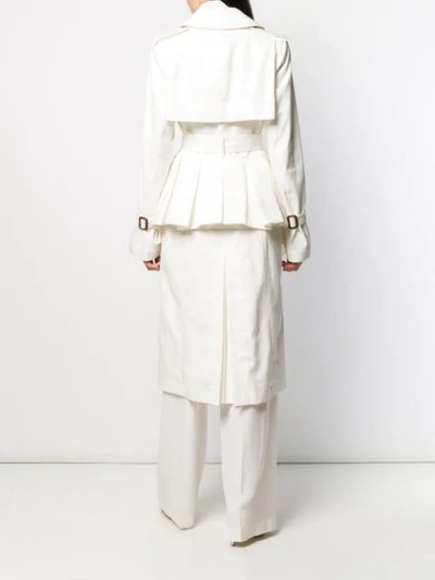 Shop Alexander Mcqueen Ruffled Detail Belted Trench Coat In 9001 White