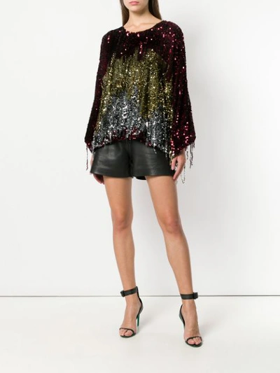 Shop Amen Sequin Long Sleeve Blouse In Red