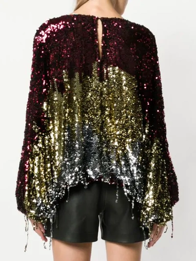 Shop Amen Sequin Long Sleeve Blouse In Red