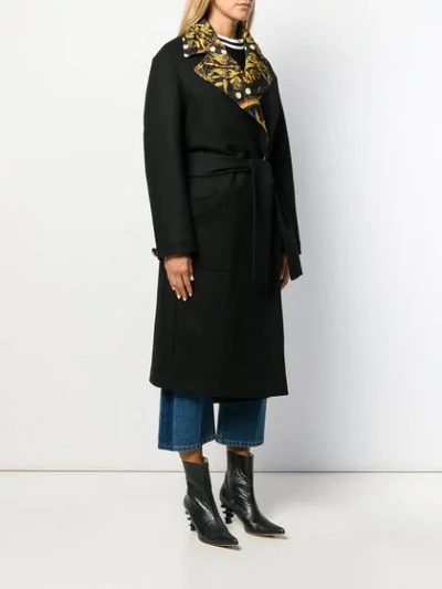 Shop Fausto Puglisi Printed Collar Belted Coat In Black