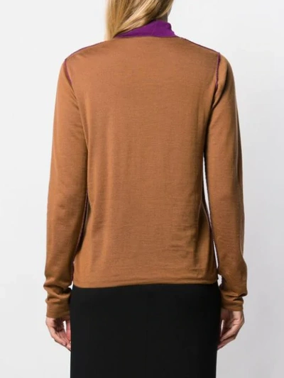 Shop Ferragamo Contrasting Neck Jumper In Brown