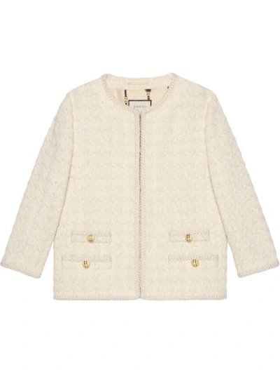 Shop Gucci Houndstooth Tweed Jacket In White