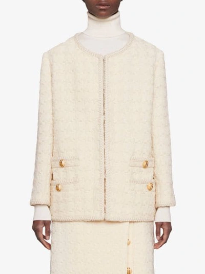 Shop Gucci Houndstooth Tweed Jacket In White
