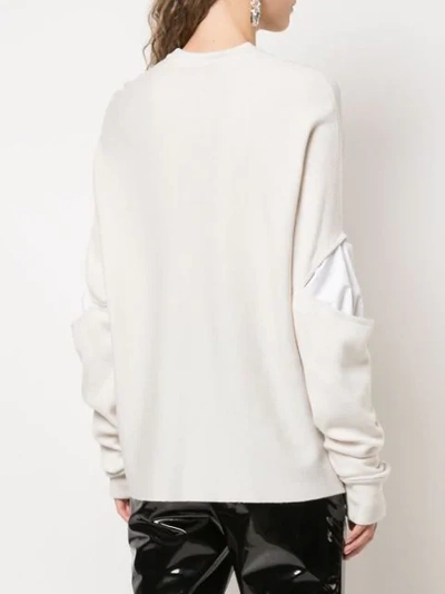 Shop Tibi Double Layer Slit Sleeve Sweater In Stone/ivory Multi