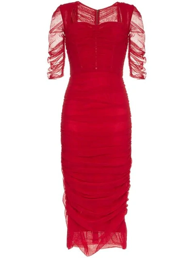 Shop Dolce & Gabbana Vic Fitted Tulle Dress In Red