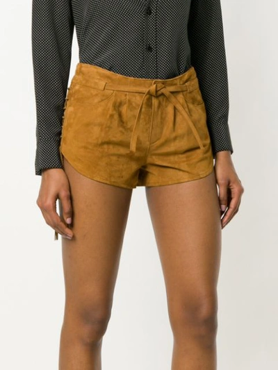 Shop Saint Laurent Laced Mini Shorts - Brown