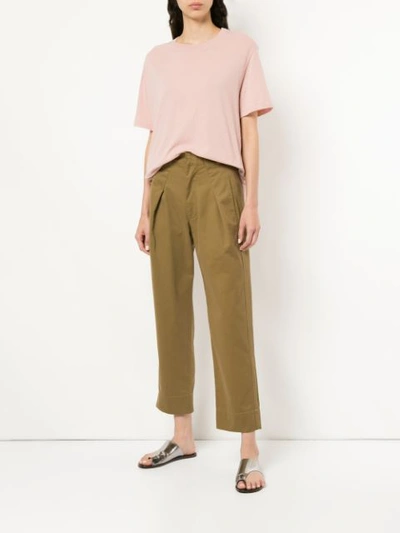 Shop Bassike Pleated Cropped Trousers - Brown