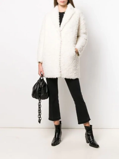 Shop Pinko Textured Cocoon Coat In C00 Bianco