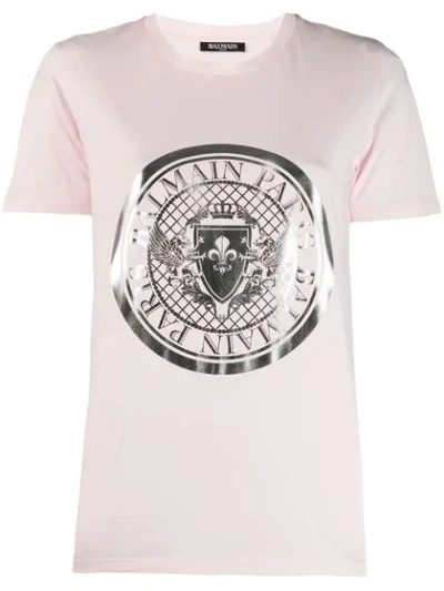 Shop Balmain Medallion Print T-shirt In Oay Rose