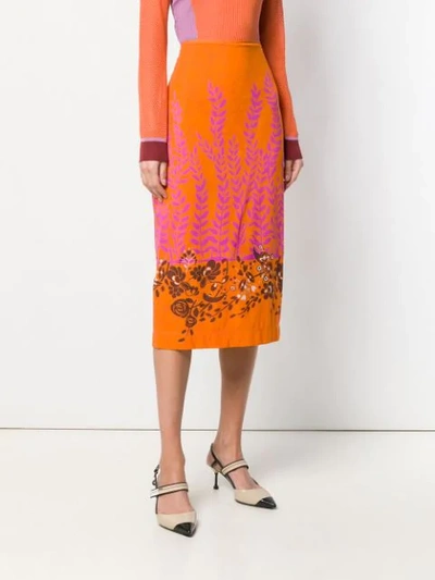 Shop Fendi Printed Pencil Skirt In Orange