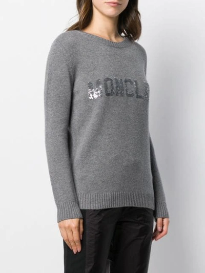 Shop Moncler Sequined Logo Jumper In Grey