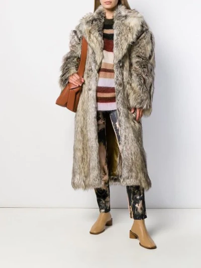 Shop Acne Studios Single-breasted Faux Fur Coat In Neutrals