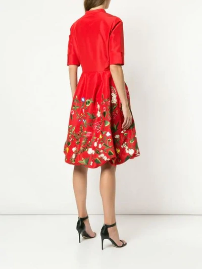 Shop Oscar De La Renta Botanical Embroidered Dress In Red