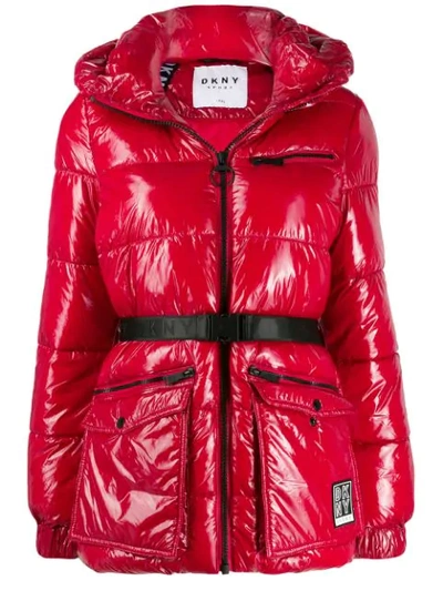 Dkny Sport Belted Hooded Puffer Jacket In Red | ModeSens
