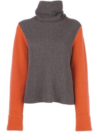 Shop Autumn Cashmere Two Tone Knitted Jumper In Brown