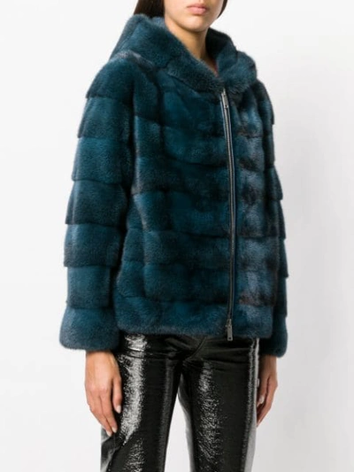 Shop Liska Chunky Fur Jacket In Blue