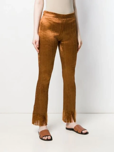 Shop Chloé Plisse Fringed Trousers In Brown
