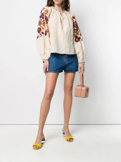 Shop Ulla Johnson Embroidered Floral Blouse In Neutrals