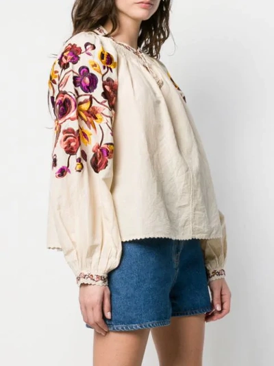 Shop Ulla Johnson Embroidered Floral Blouse In Neutrals