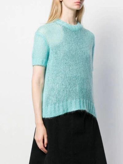 Shop Prada Shortsleeved Knitted Top In Blue