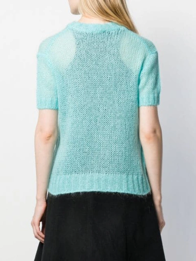 Shop Prada Shortsleeved Knitted Top In Blue
