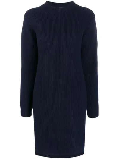 Shop Acne Studios Ribbed Knit Dress In 885-navy Blue