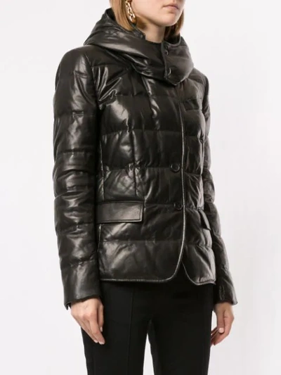 Shop Tom Ford Padded Hooded Leather Jacket In Black