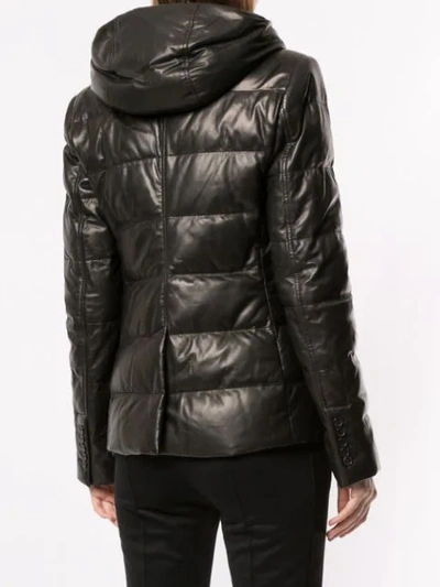 Shop Tom Ford Padded Hooded Leather Jacket In Black