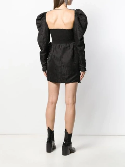 Shop Alessandra Rich Textured Puff Sleeve Mini Dress In Black