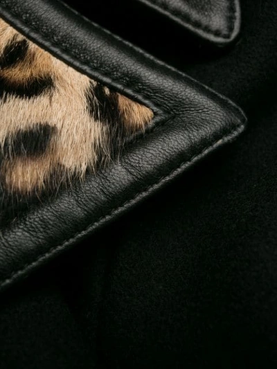 Shop Saint Laurent Leopard Print Collar Double-breasted Coat In Black