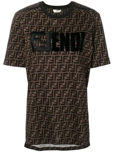 Shop Fendi Ff Motif Printed T-shirt In Brown