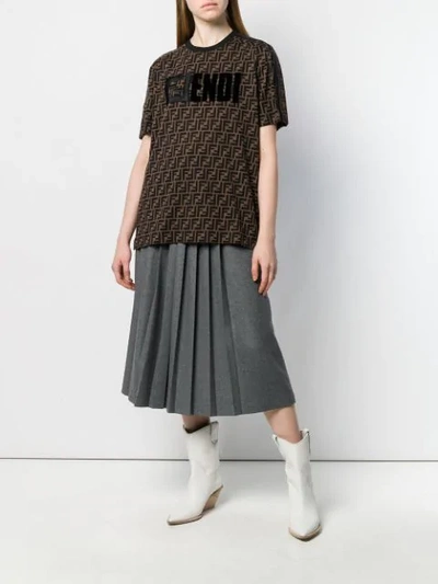 Shop Fendi Ff Motif Printed T-shirt In Brown