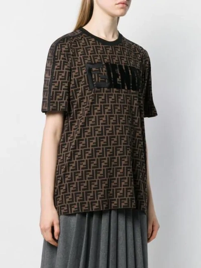 Shop Fendi Ff Motif Printed T-shirt In Brown