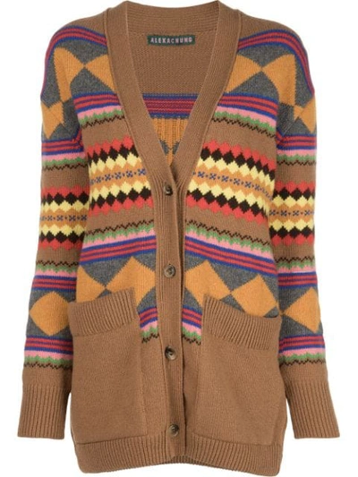 Shop Alexa Chung Jacquard Knit Cardigan In 1057 Camel Multi Colour