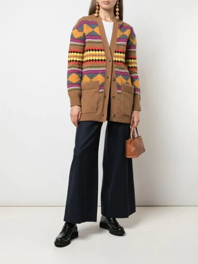 ALEXA CHUNG JACQUARD KNIT CARDIGAN - 棕色