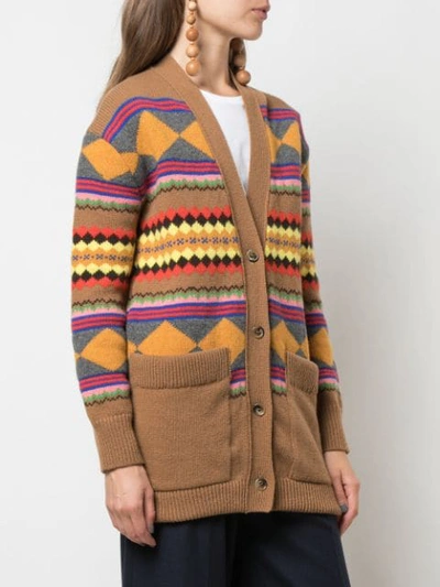 ALEXA CHUNG JACQUARD KNIT CARDIGAN - 棕色