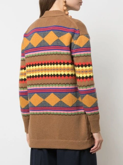 ALEXA CHUNG JACQUARD KNIT CARDIGAN - 棕色