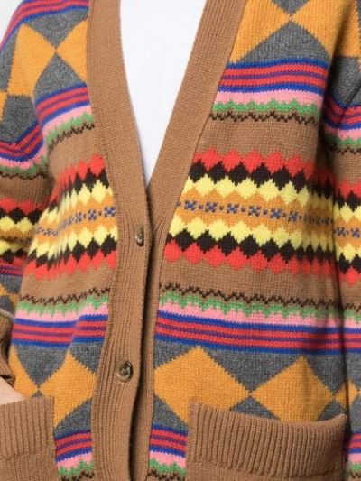 Shop Alexa Chung Jacquard Knit Cardigan In 1057 Camel Multi Colour