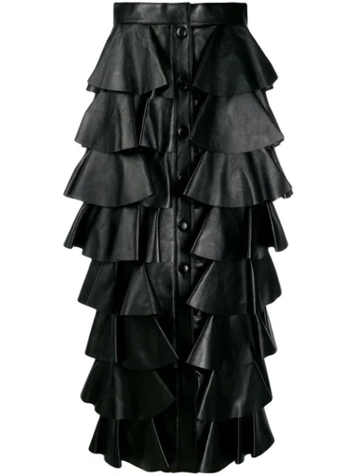 Shop Saint Laurent Tiered-design Midi Skirt In Black