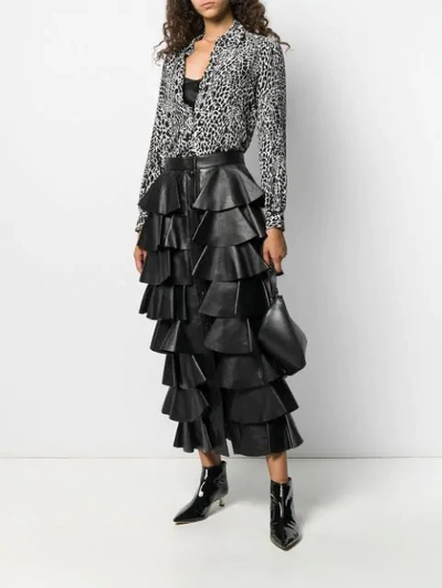 Shop Saint Laurent Tiered-design Midi Skirt In Black