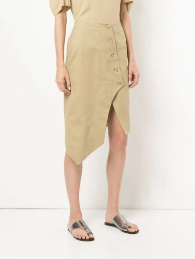 Shop Bassike Asymmetric Button Skirt - Brown