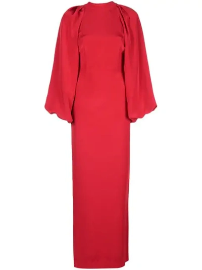 Shop Adam Lippes Wide-sleeve Fitted Dress In Red