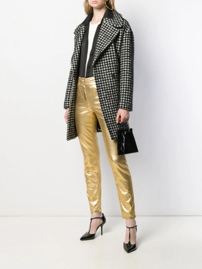 Shop Moschino Metallic Slim-fit Trousers In Gold