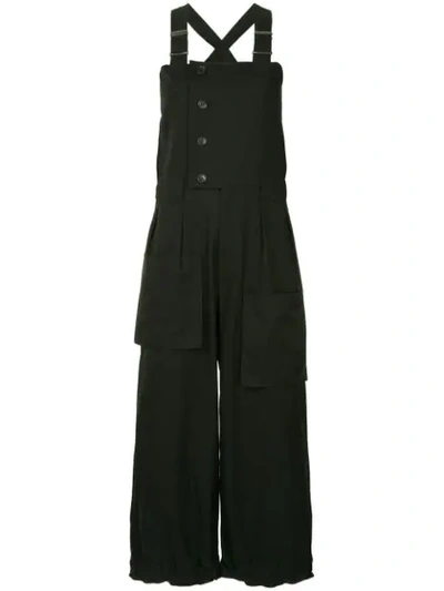Shop Yohji Yamamoto Oversize Cropped Overalls - Black