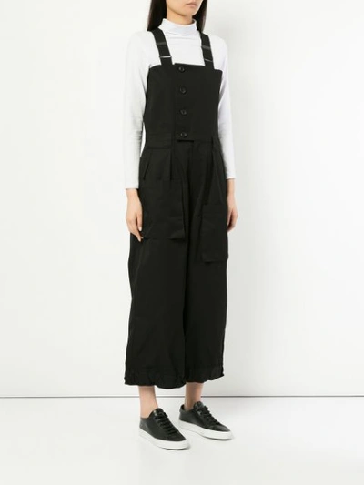 Shop Yohji Yamamoto Oversize Cropped Overalls - Black