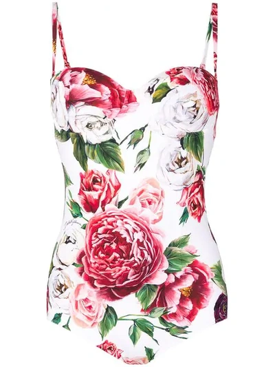 Shop Dolce & Gabbana Balconette One-piece Swimsuit - White