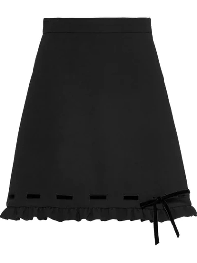 Shop Miu Miu Cady And Velvet Skirt In Black