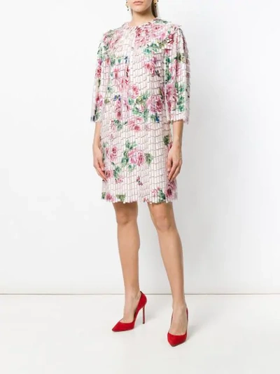 Shop Dolce & Gabbana Floral Print Fringe Style Dress In Pink