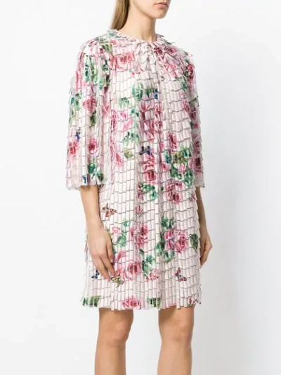 Shop Dolce & Gabbana Floral Print Fringe Style Dress In Pink