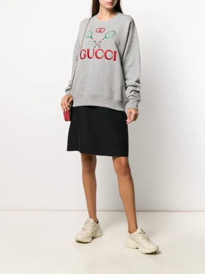 Shop Gucci Tennis Motif Embroidered Sweatshirt In Grey